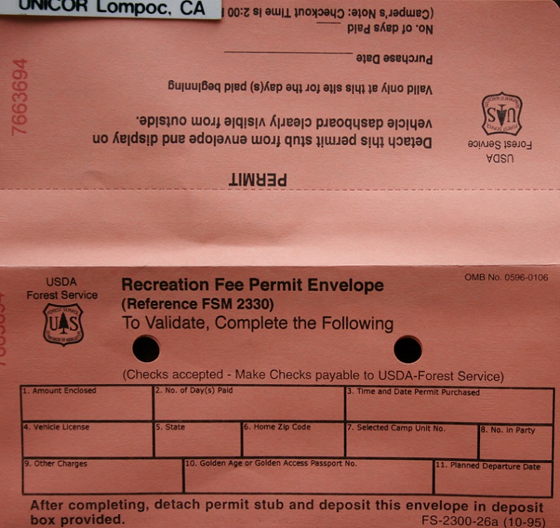 A picture of the payment envelope at Amanita Campground on Lake Cascade