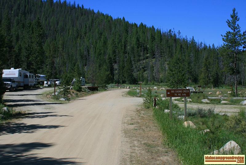 This a view of the trailhead at Casino Creek Campground on the Salmon River NE of Stanley, Idaho.
