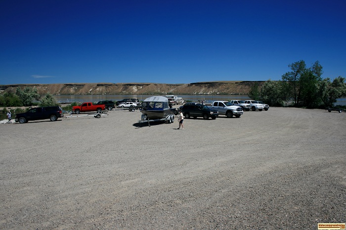 This is the main park ing lot for the boat ramp at Cottonwood Park.