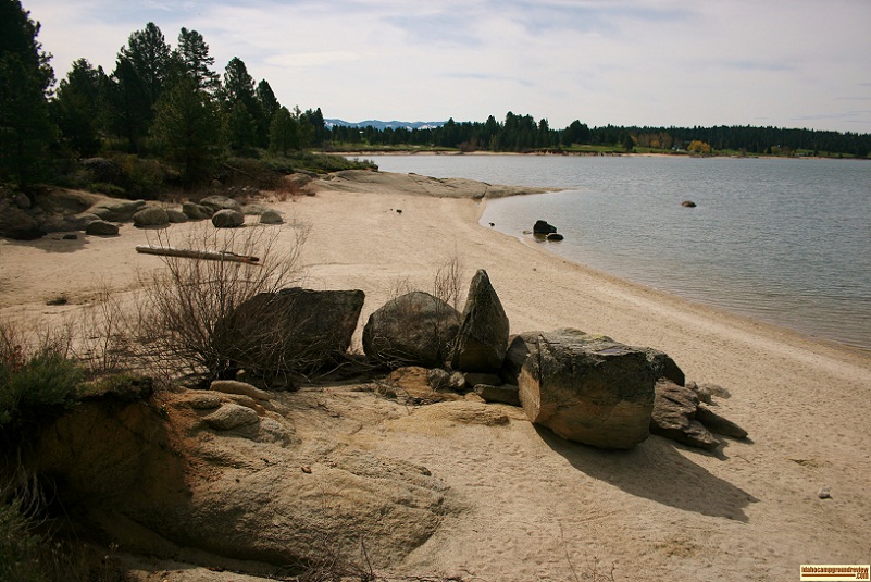 Main beach at Crown Point Campground, part of Lake Cascade State Park.