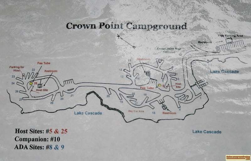 The map of Crown Point Campground, part of Lake Cascade State Park.