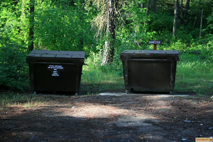 Dog Creek Campground has garbage service by these dumpsters.
