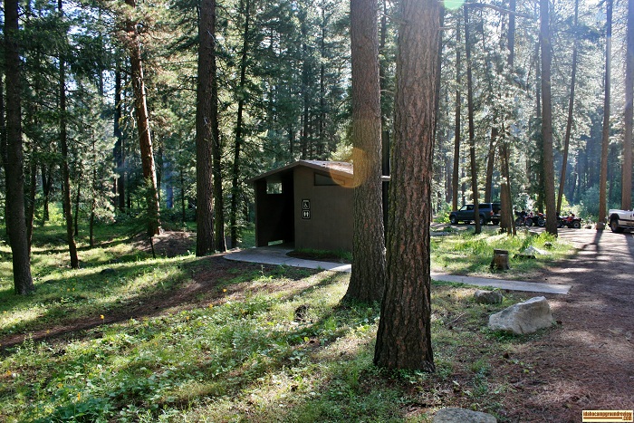 One of two vault style outhouses in Dog Creek Campground, for those who love camping in Idaho.
