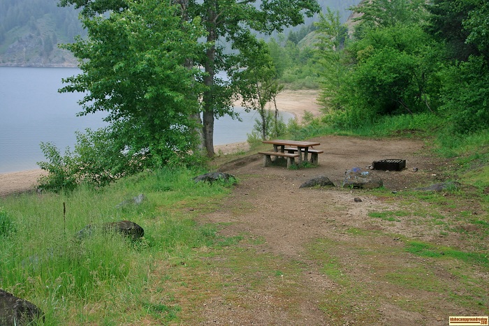 View of camping in Idaho at Evans Creek Campground on Anderson Ranch Reservoir. For all of you who love camping in Idaho.