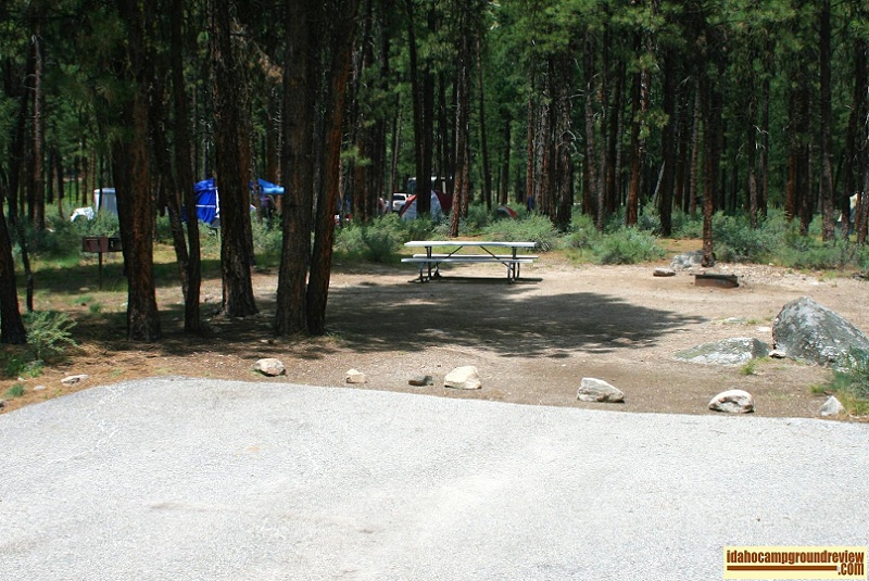 A typical rv camping site in Helende Campground near Lowman, Idaho
