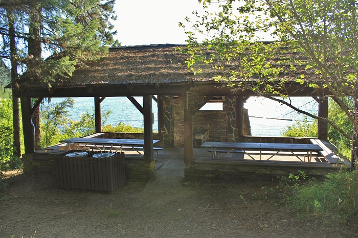 There are two over-sized picnic tables with a great view of the lake.
