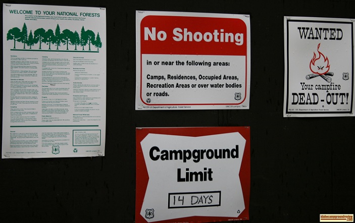 Information sign at Ice Springs Campground for those who love camping in Idaho.