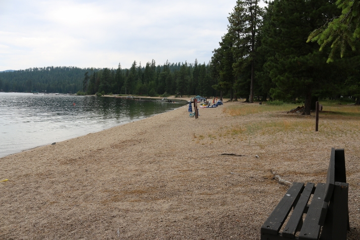 This view is from the boat launch area on a weekday morning. The picnic area is on the far end where the trees are.
