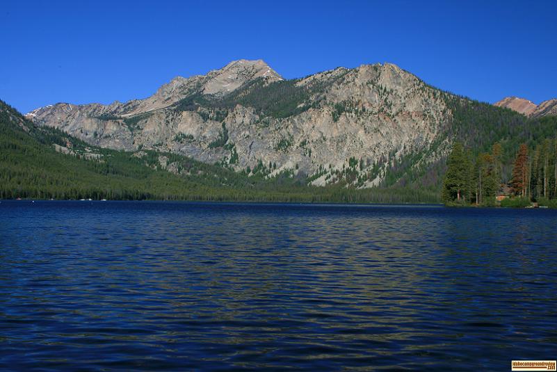 A picture of Pettit Lake and a portion of the Sawtooth Mountains.