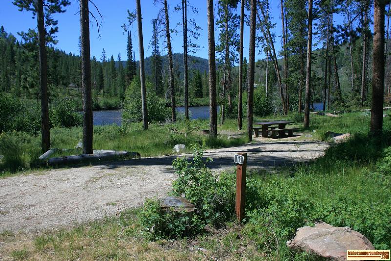 A camp site along the river in Riverside Campground NE of Stanley, Idaho.