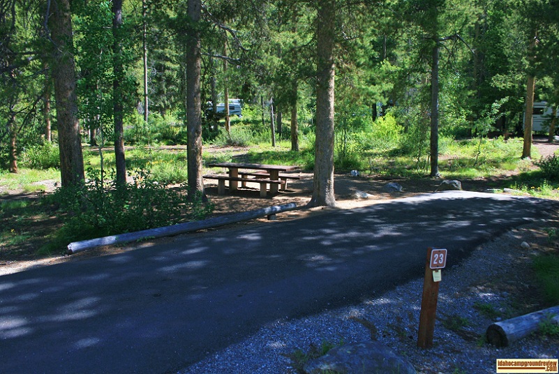 A picture of one of four RV camping sites in Wood River Campground, there are 30 sites total.
