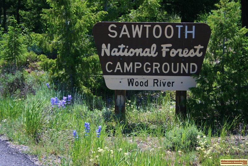 The sign at the entrance to Wood River Campground North of Ketchum, Idaho.