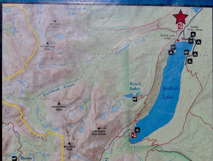 This is a close up picture of the map at Redfish Trailhead.