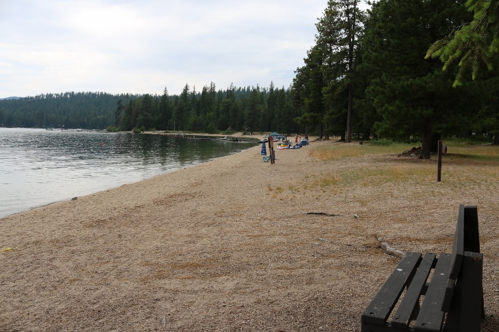 This view is from the boat launch area on a weekday morning. The picnic area is on the far end where the trees are.