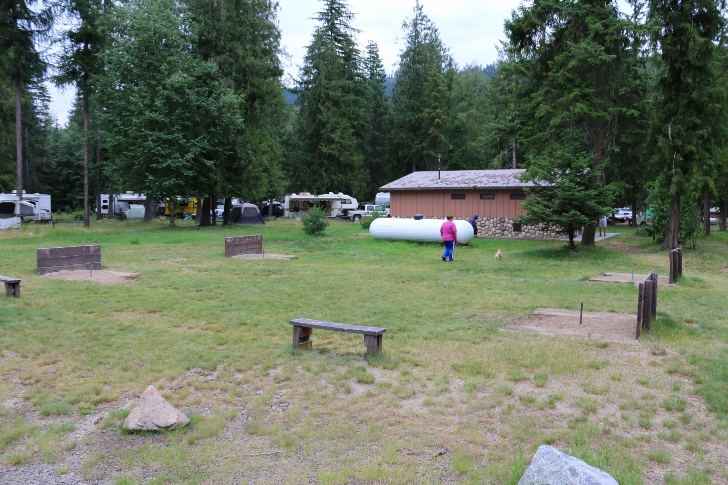 There are two very nice horseshoe pits between the campground and the beach.