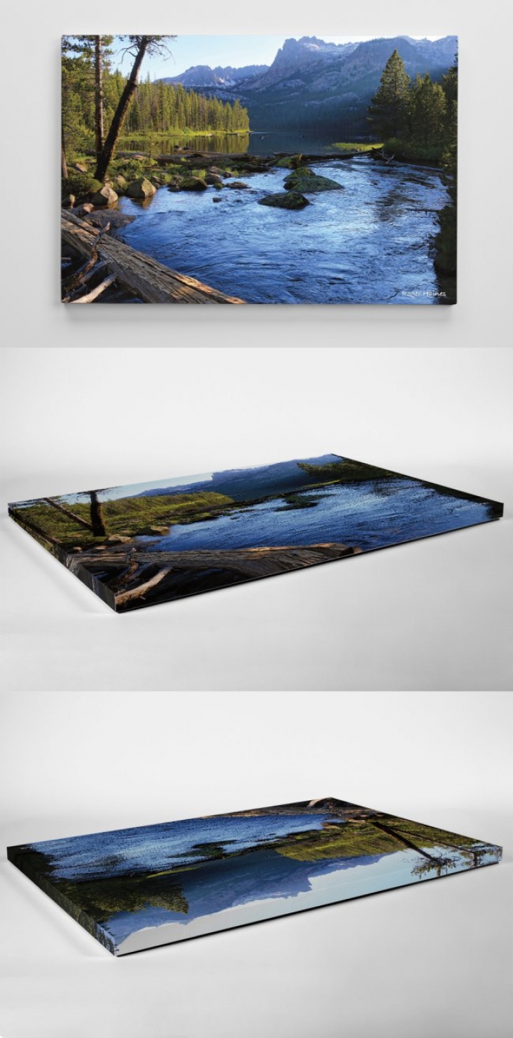 This is a series of 3 pictures showing, "The sun is setting at Hell Roaring Lake", canvas print from different angles.